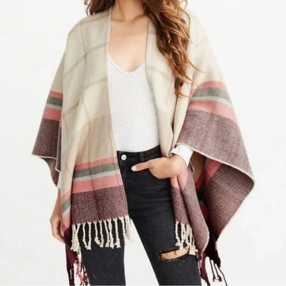 Abercrombie & Fitch Red Purple White Shawl Sweater sz OS